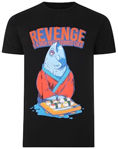 Bigdude Revenge Fish Print T-Shirt Schwarz
